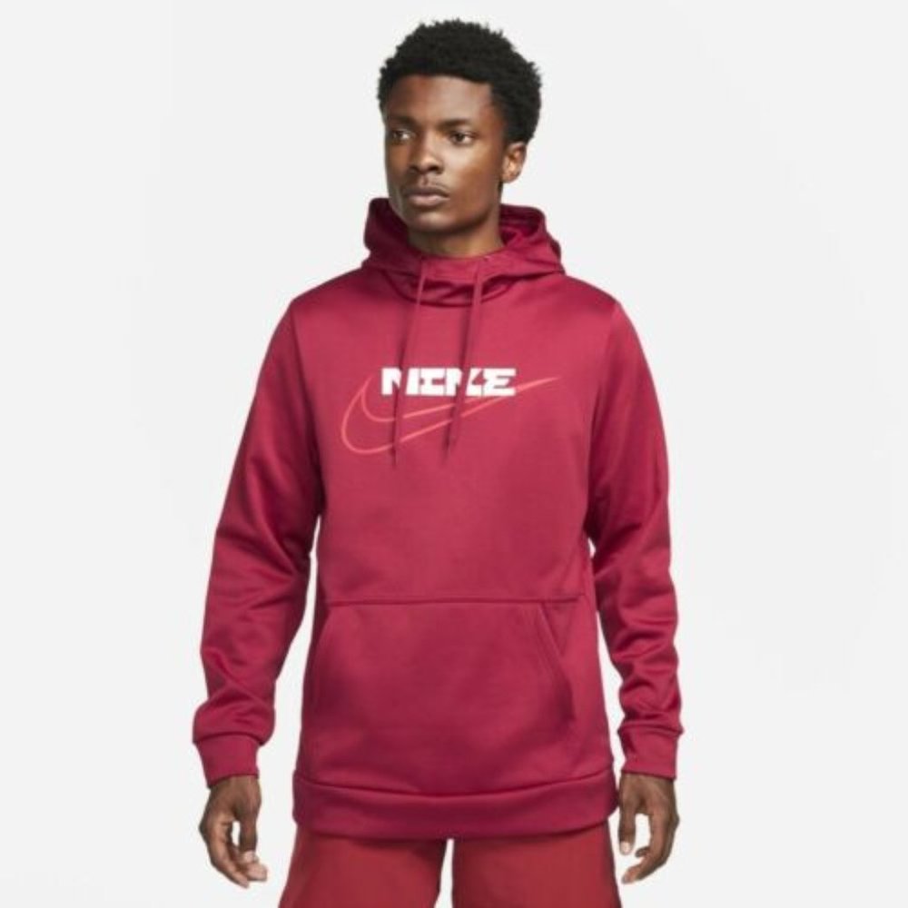 Nike Men's Therma Fleece Graphic Training Hoodie | Pomegranate/White | Large